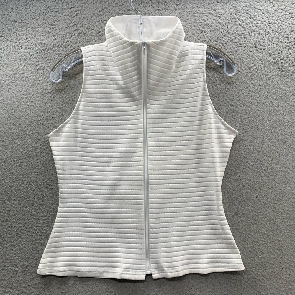 Samuel Dong Ribbed Vest Women’s S White Sleeveless Full Zipper Stretch Art Top